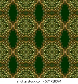 Line thai seamless pattern golden on a green backdrop. Traditional Thailand golden background and texture with grid. Golden pattern thai silk style vector design for print, fabric or textile.