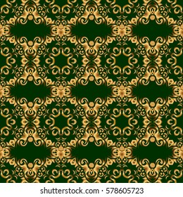Line thai seamless pattern golden on a green backdrop. Traditional Thailand golden background and texture with grid. Golden pattern thai silk style vector design for print, fabric or textile.