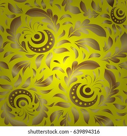 Line thai seamless pattern golden on a yellow backdrop. Traditional Thailand golden background and texture with grid. Golden pattern thai silk style vector design for print, fabric or textile.