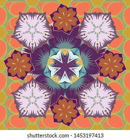 Line thai seamless pattern in green, orange and purple colors. Traditional Thailand background and texture with grid. Pattern thai silk style vector design for printing, fabric or textile.