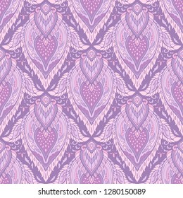 line Thai or Thai traditional ornament design with Boho tribal style petal leaf of lotus flower seamless pattern vector background purple tone color