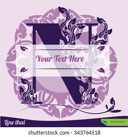 Line thai traditional Thai style  of Letter N logo concept. Typography design