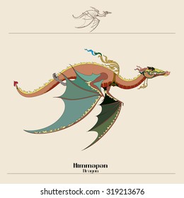Line Thai Vector of Animal in Thai art Literature. Dragon 