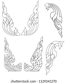 Line Thai vector set.Line Thai fire tattoo.Hand drawn red fire vector set.Chinese cloud isolate vector.