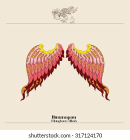 Line Thai Vector of Wing Animal In Thai art literature. Mungkorn Vihok