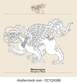 Line Thai Vector of Wing Animal In Thai art literature. Mungkorn Vihok