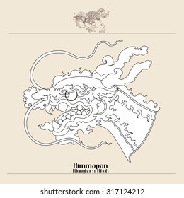 Line Thai Vector of Wing Animal In Thai art literature. Mungkorn Vihok