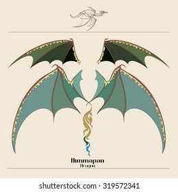 Line Thai Vector of Wing Animal Literature. Dragon