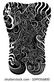 Line Thai water wave design for tattoo.Japanese wave for tattoo background.Line Thai is Thailand Style and Tattoo design.