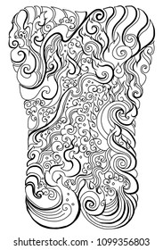 Line Thai water wave design for tattoo.Japanese wave for tattoo background.Line Thai is Thailand Style and Tattoo design.