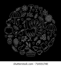 Line thanksgiving day icons cute vector set