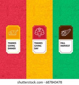 Line Thanksgiving Patterns Set. Vector Illustration of Logo Design. Template for Packaging with Labels.