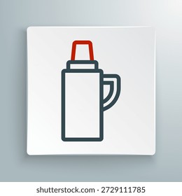 Linie Thermoskanne Symbol einzeln auf weißem Hintergrund. Thermoflaschensymbol. Camping- und Wanderausrüstung. Farbiges Umrisskonzept Vektorgrafik