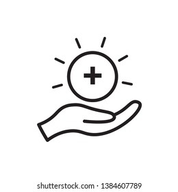 line thin flat Hand holding plus icon sign, vector illustration, eps 10