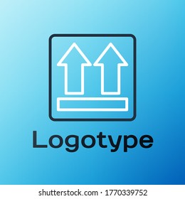 Línea Este icono de fondo aislado en fondo azul. Dos flechas que indican el lado superior del embalaje. Carga manejada. Concepto de esquema colorido. Ilustración vectorial