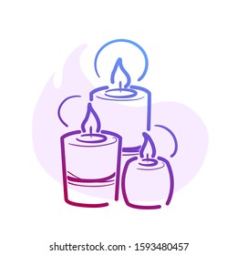 Line three candles spa for web social media design with flat spot for round highlights stories. Holiday celebration relaxation concept. Health care vector pictogram on isolated white background.