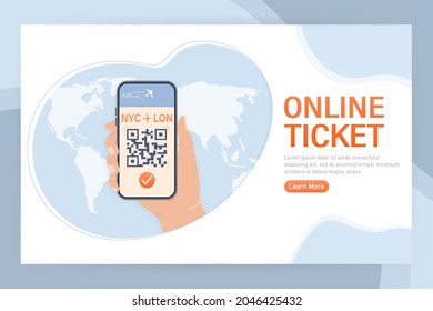 Line ticket. 3d isometric illustration cell phone. Online booking service vector illustration.