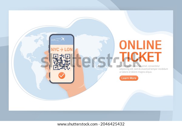 Line ticket. 3d isometric\
illustration cell phone. Online booking service vector\
illustration.