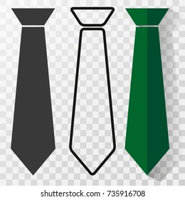 Line tie icon, flat tie icon, tie icon with a long shadow illustration isolated vector sign symbol set isolated on transparent background.