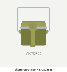Line tile color vector hunt and camping icon - kettle. Hunter equipment, armament. Retro cartoon style. Wildlife travel. Camouflage. Forest. Food. Illustration and element for your design, wallpaper