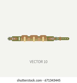 Line tile color vector hunt and camping icon cartridge belt. Hunter equipment, armament. Retro cartoon style. Wildlife travel. Camouflage. Forest. Illustration and element for your design, wallpaper