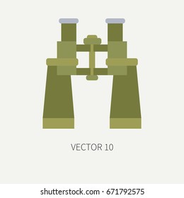 Line tile color vector hunt and camping icon binoculars. Hunter equipment, armament. Retro cartoon style. Wildlife travel.