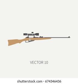 Line tile color vector hunt and camping icon sniper rifle. Hunter equipment, armament. Retro cartoon style. Wildlife travel. Camouflage. Forest. Illustration and element for your design, wallpaper.
