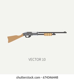 Line tile color vector hunt and camping icon shotgun, rifle. Hunter equipment, armament. Retro cartoon style. Wildlife travel. Camouflage. Forest. Illustration and element for design, wallpaper