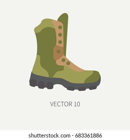 Line tile color vector hunt and camping icon - ankle, boots. Hunter equipment, armament. Retro cartoon style. Wildlife travel. Camouflage. Forest. Illustration and element for design, wallpaper