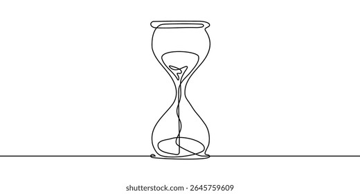 Line time hourglass continuous hour glass sand one clock watch icon. Line hourglass drawing wait single countdown illustration abstract art concept outline logo background sandglass vector past linear