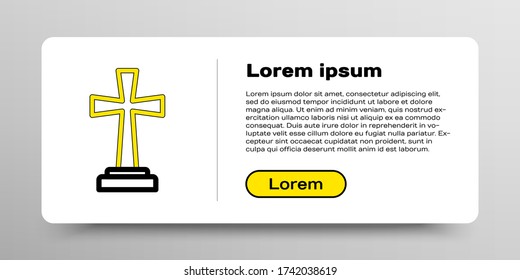 Line Tombstone with cross icon isolated on white background. Grave icon. Colorful outline concept. Vector