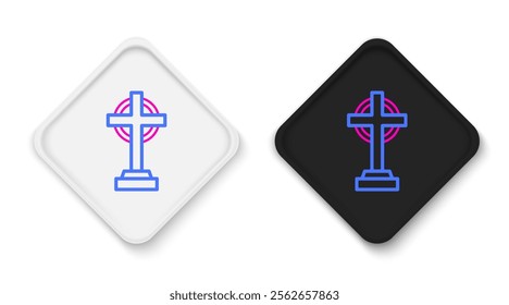 Line Tombstone with cross icon isolated on white background. Grave icon. Happy Halloween party. Colorful outline concept. Vector