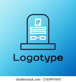 Line Tombstone with RIP written on it icon isolated on blue background. Grave icon. Colorful outline concept. Vector Illustration