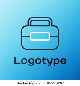 Line Toolbox icon isolated on blue background. Tool box sign. Colorful outline concept. Vector Illustration