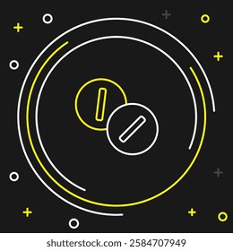 Line Toothache painkiller tablet icon isolated on black background. Tooth care medicine. Capsule pill and drug. Pharmacy design. Colorful outline concept. Vector