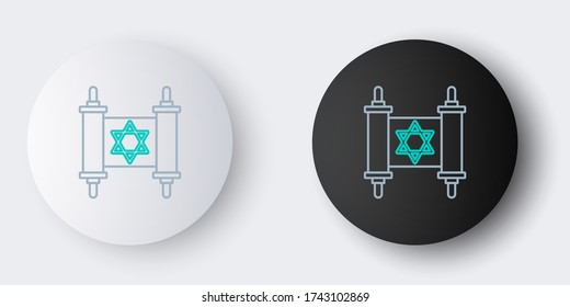 Line Torah scroll icon isolated on grey background. Jewish Torah in expanded form. Star of David symbol. Old parchment scroll. Colorful outline concept. Vector