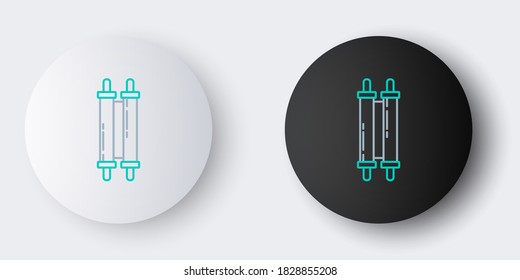 Line Torah scroll icon isolated on grey background. Jewish Torah in expanded form. Star of David symbol. Old parchment scroll. Colorful outline concept. Vector