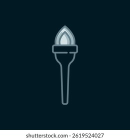 Line Torch flame icon isolated on black background. Symbol fire hot, flame power, flaming and heat. Flat filled outline style with shadow. Vector
