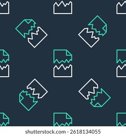 Line Torn document icon isolated seamless pattern on black background.  Vector