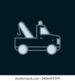 Line Tow truck icon isolated on black background. Flat filled outline style with shadow. Vector