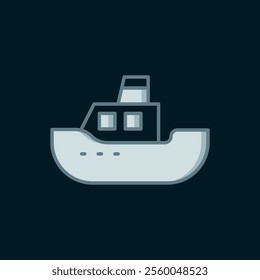 Line Toy boat icon isolated on black background. Flat filled outline style with shadow. Vector