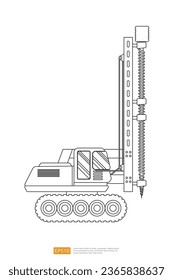 Line Track Drilling Machine on white background. big heavy machinery equipment vehicle. Drilling Tractor flat construction and mining Industry car. Coloring Page Book Cartoon Isolated for Kids