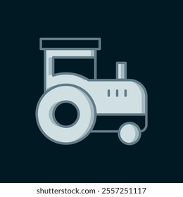 Line Tractor icon isolated on black background. Flat filled outline style with shadow. Vector