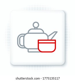 Line Traditional Japanese tea ceremony icon isolated on white background. Teapot with cup. Colorful outline concept. Vector