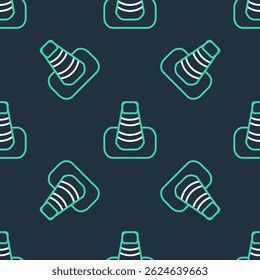 Icono de cono de tráfico de línea aislado sin patrón sobre fondo negro.  Vector