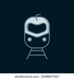 Linha Trem e ícone ferroviário isolado no fundo preto. Símbolo de transporte público. Transporte ferroviário de metrô. Metrô subterrâneo. Estilo de contorno preenchido plano com sombra. Vetor