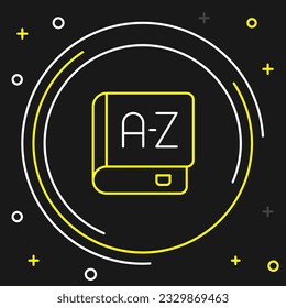 Line Translator book icon isolated on black background. Foreign language conversation icons in chat speech bubble. Translating concept. Colorful outline concept. Vector