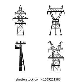 Line transmission of electricity vector black icon.Set of illustration for electricity infrastructure.Vector set of icon line transmission.