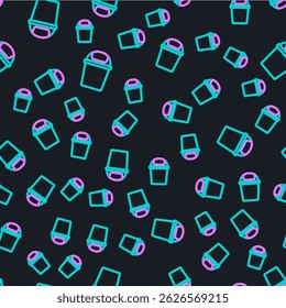 Line Trash can icon isolated seamless pattern on black background. Garbage bin sign. Recycle basket icon. Office trash icon.  Vector