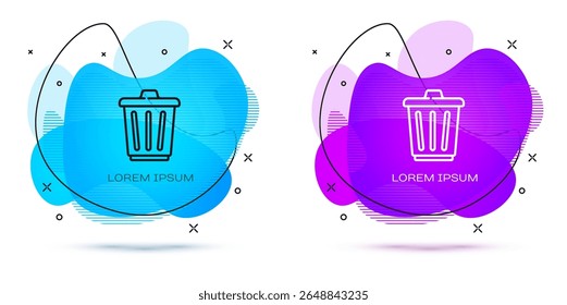 Line Trash can icon isolated on white background. Garbage bin sign. Recycle basket icon. Office trash icon. Abstract banner with liquid shapes. Vector